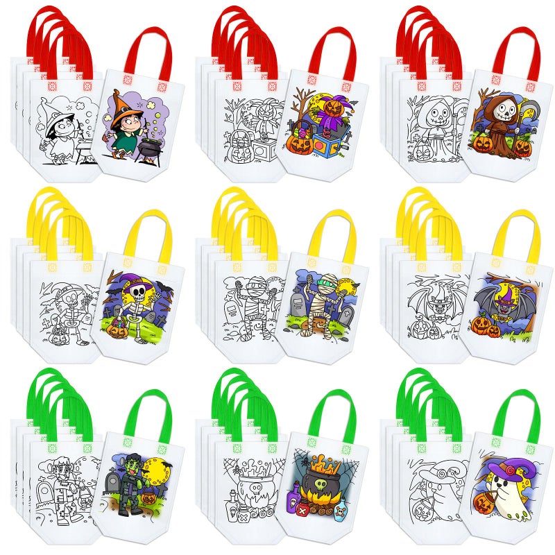 Kacctyen 45 Pcs Halloween Cute Coloring Goodie Bags for Kids Reusable Birthday Art Party Favor Paint Color Your Own Trick or Treat Graffiti Goodie Bag Halloween 9 Styles